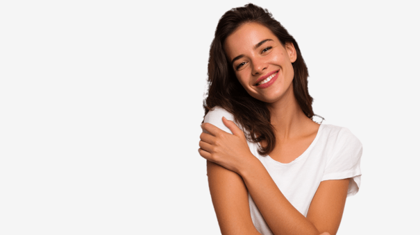 pngtree happy young woman hugging herself show self love and care png image 6441757